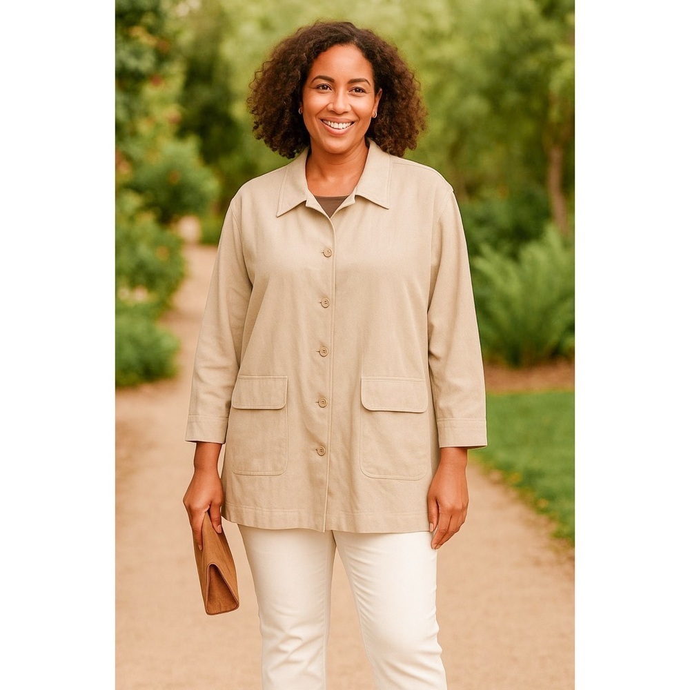 Elisabeth by Liz Claiborne Womens Linen‎ Cotton Blazer Tan Oversized Boxy XXL
